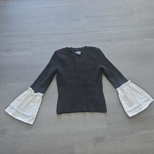Maeve Black and Cream Bell Sleeve Sweater